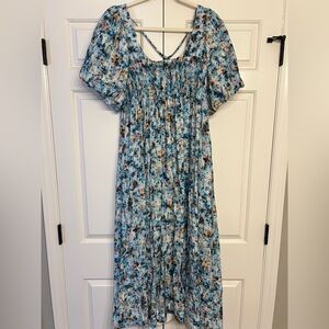 Anthropologie Short-Sleeve Smocked Babydoll Midi Dress